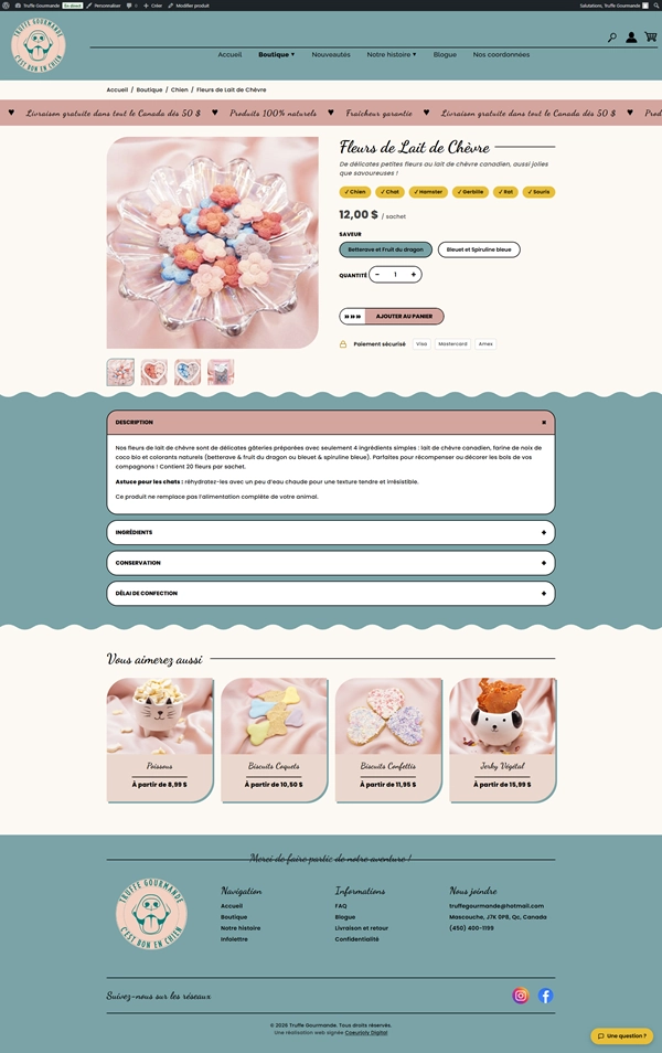 Page boutique chats La Truffe Gourmande apr&egrave;s la refonte