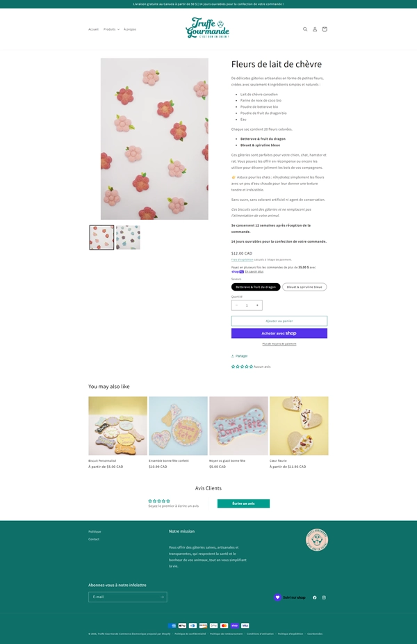 Page de vente fleur de lait de ch&egrave;vre La Truffe Gourmande avant la refonte