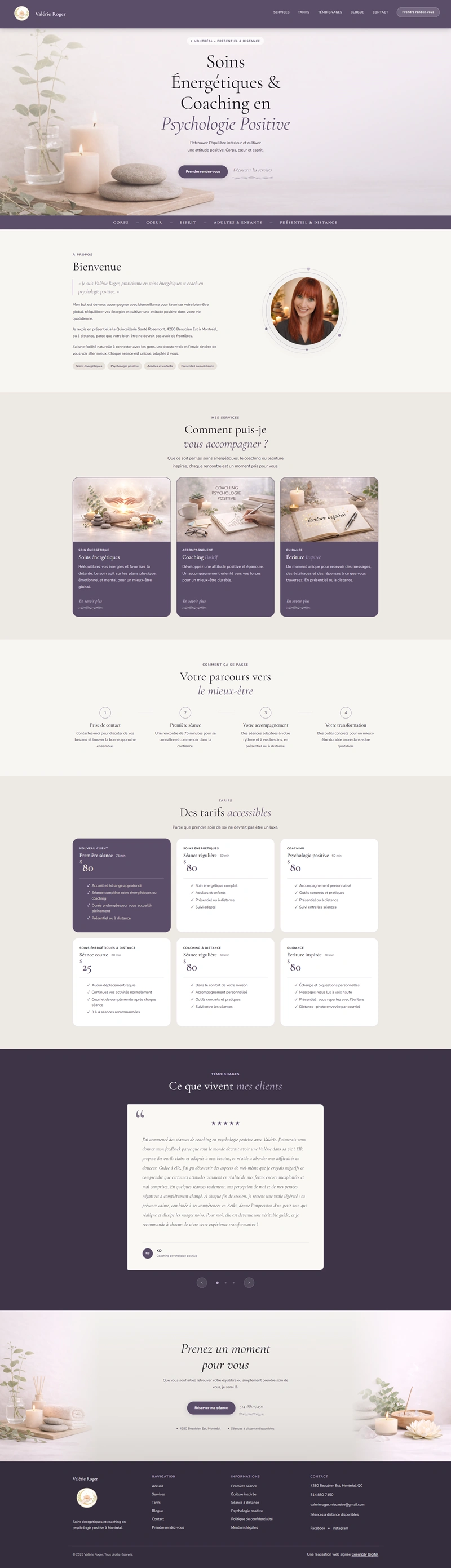 Page d&rsquo;accueil du site valerieroger.ca, soins &eacute;nerg&eacute;tiques et coaching &agrave; Montr&eacute;al
