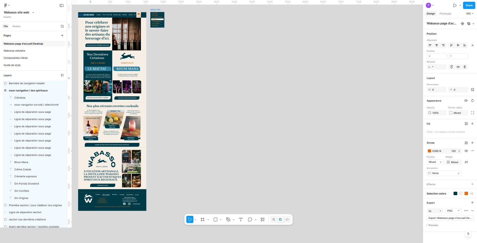 Interface Figma &mdash; maquette Wabasso Distillerie