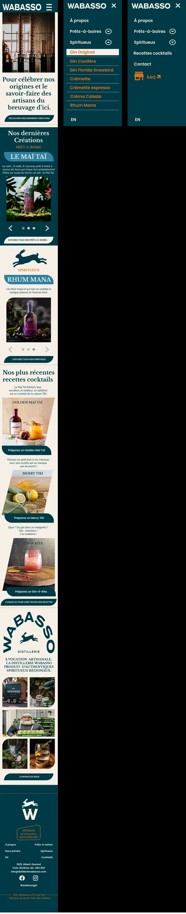 Maquette Figma page d&rsquo;accueil Wabasso Distillerie &mdash; version cellulaire